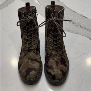 Lucky Brand Women’s Leather Hair Calf Camouflage Combat Boots Worn Once